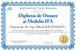 Diploma de onoare si Medalia IFA (Doctor Engineer Mihail BALANESCU)