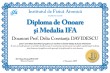 Diploma de onoare si Medalia IFA (Professor Delia Constanta DAVIDESCU)