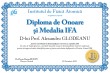 Diploma de onoare si Medalia IFA (Professor Alexandru GLODEANU)