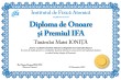 Diploma de onoare si Premiul IFA (Matei IONITA)