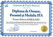 Diploma de onoare, Premiul si Medalia IFA (Roberta RAILEANU)
