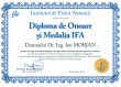 Diploma de onoare si Medalia IFA (Doctor Ion MORJAN)